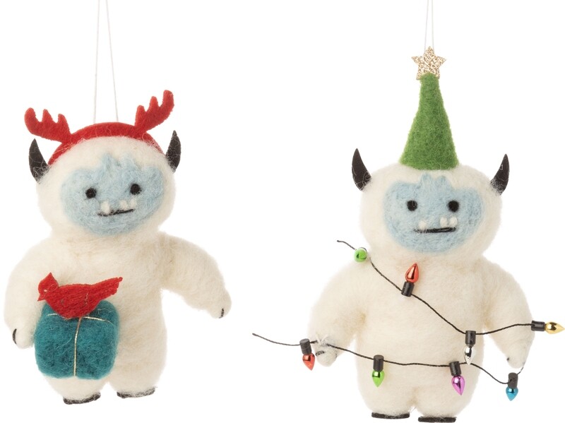 Felt Ornament Assorted Yeti Present or Lights