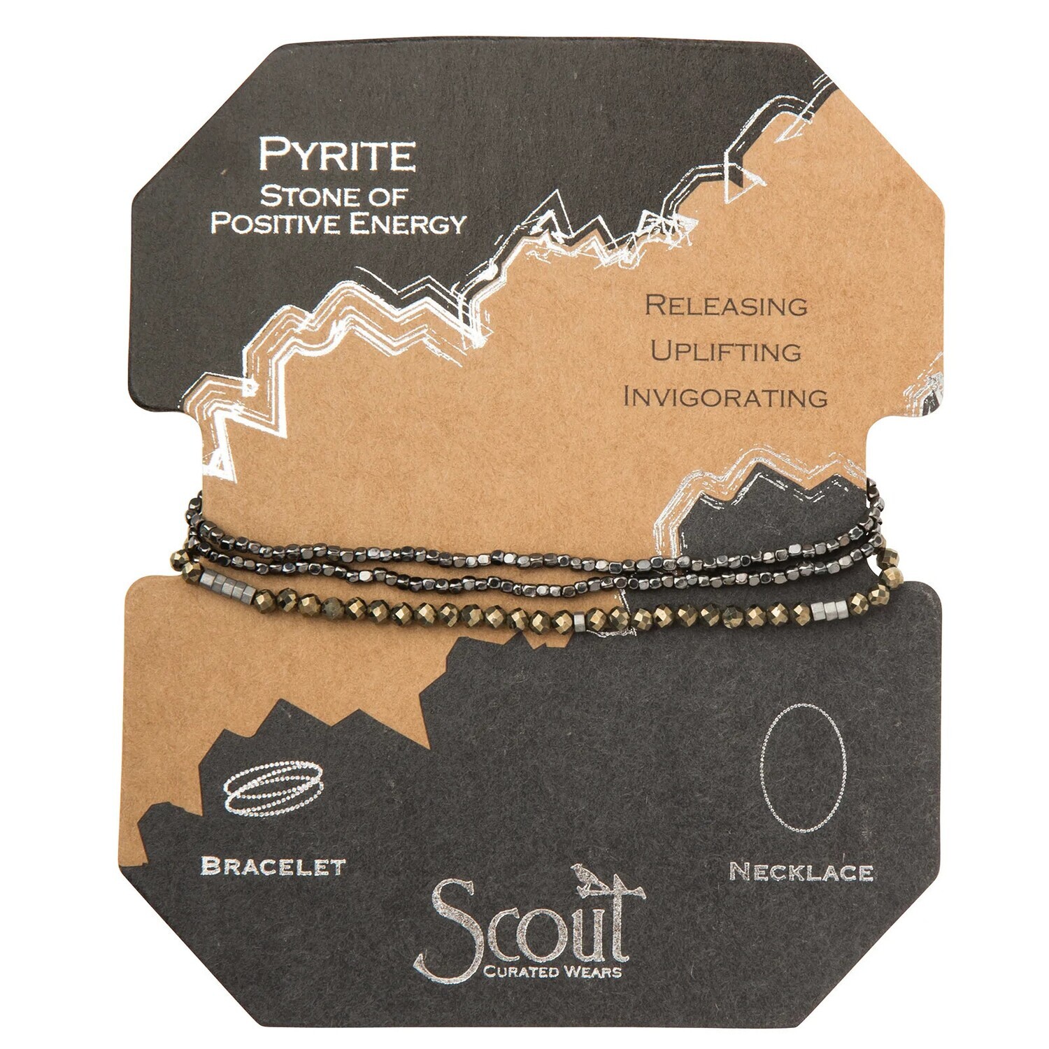 Delicate Stone Wrap Bracelet / Necklace Pyrite Stone of Positive Energy