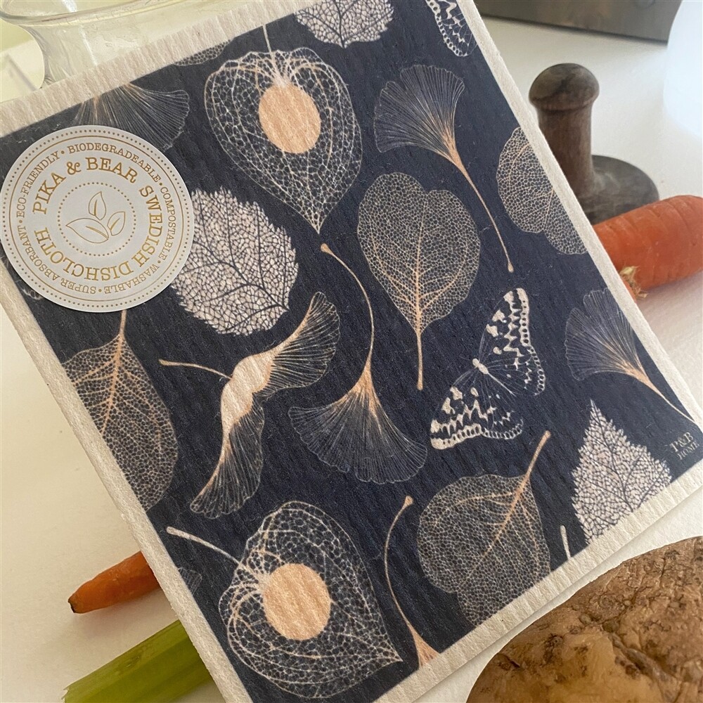 Swedish Dishcloth &quot;Deciduous&quot; Leaf Skeleton Design