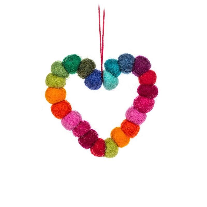 Pompom Ornament Rainbow Heart