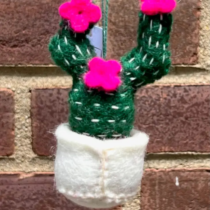 Felt Ornament Cactus with Pink Flowers