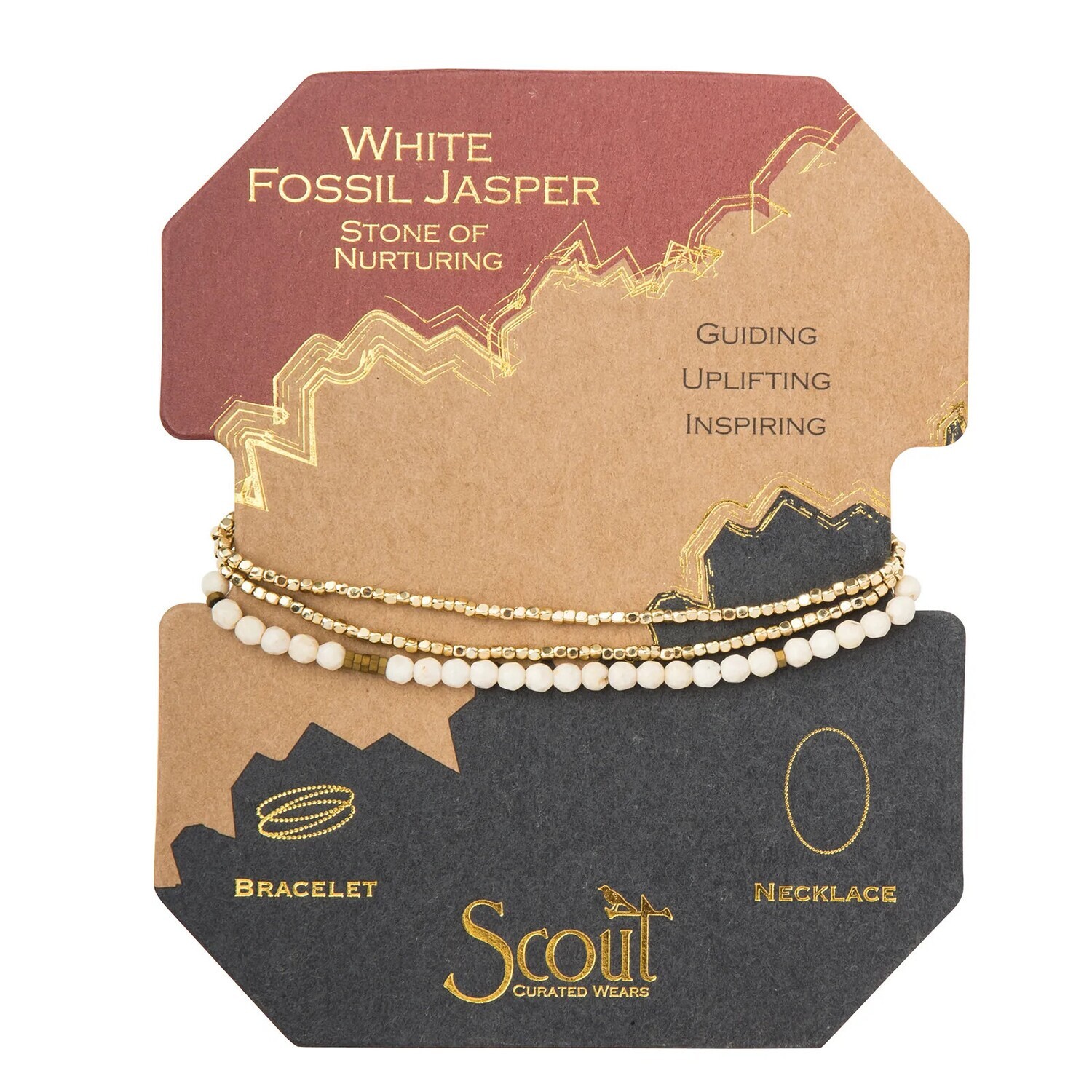 Delicate Stone Wrap Bracelet / Necklace White Fossil Jasper Stone of Nurturing