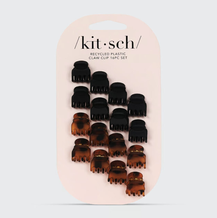 Recycled Plastic Mini Classic Claw Clips 16pc Set Black &amp; Tortoise