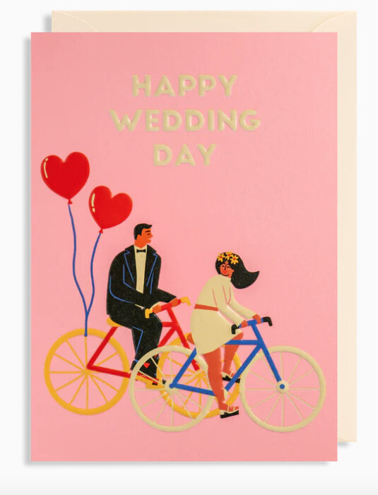 Happy Couple On Bikes Wedding Card