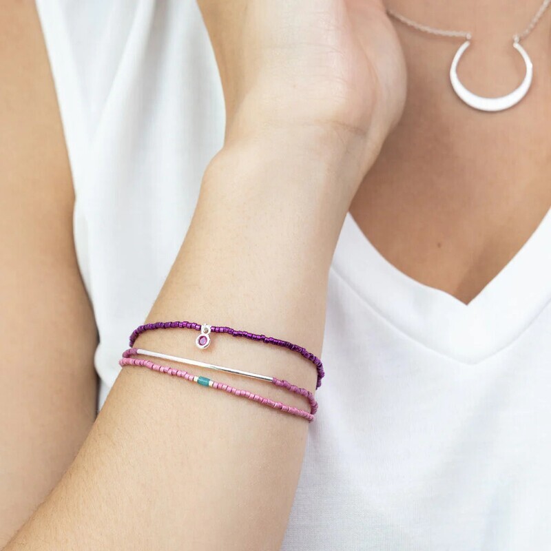 Tonal Chromacolour Miyuki Bracelet Trio Fuchsia/Silver