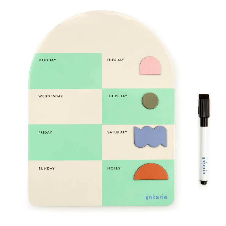 Inkerie Magnetic Dry Erase Weekly Memo Board Green