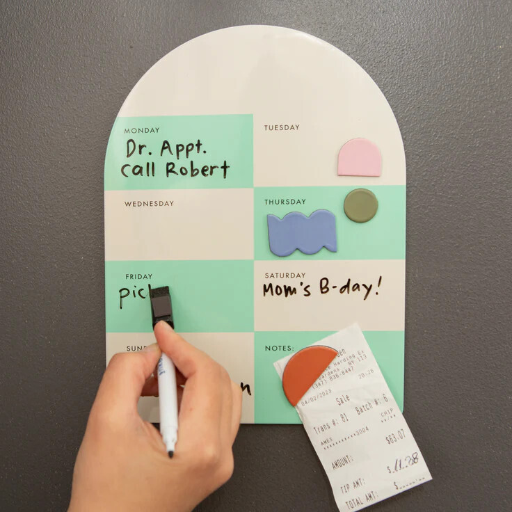 Inkerie Magnetic Dry Erase Weekly Memo Board Green