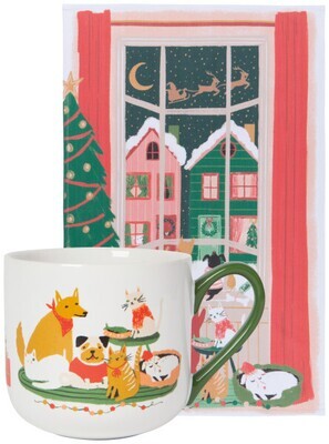 Mug and Dishtowel Set Waiting For Santa