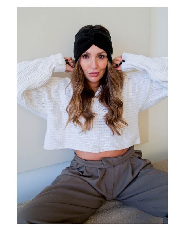 Wide Knitted Headband In Wool Blend Black