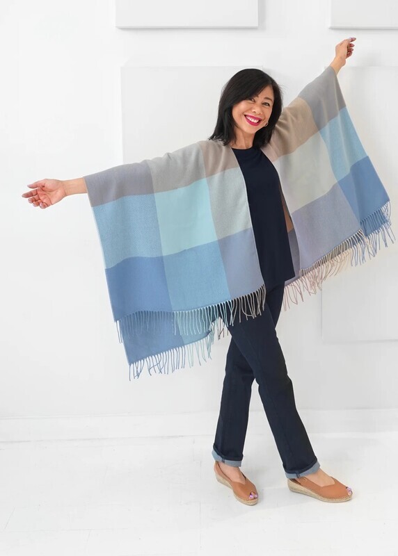 Ruana Block Plaid Blue