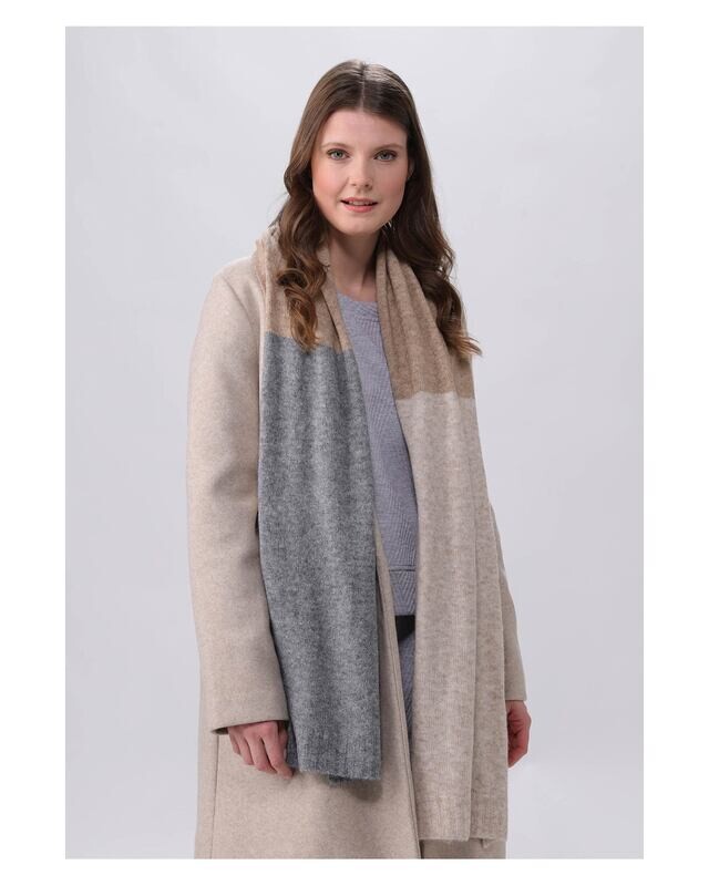 Knit Scarf With Block Stripes Camel