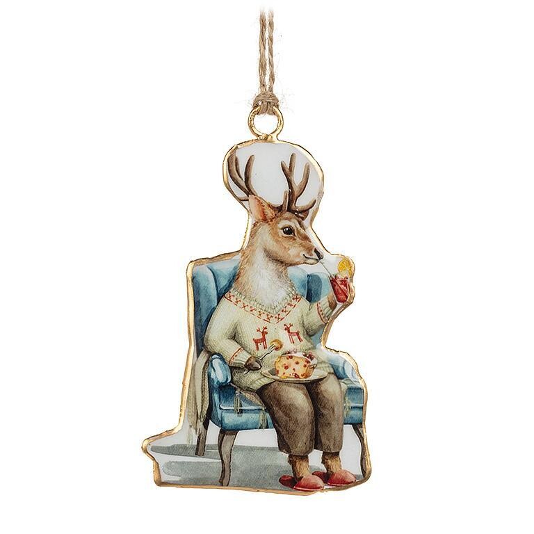 Metal Ornament Deer in Chair