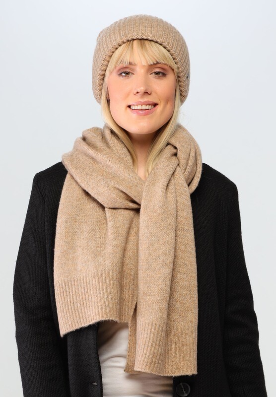 Rib Knit Hat in Wool Blend Camel