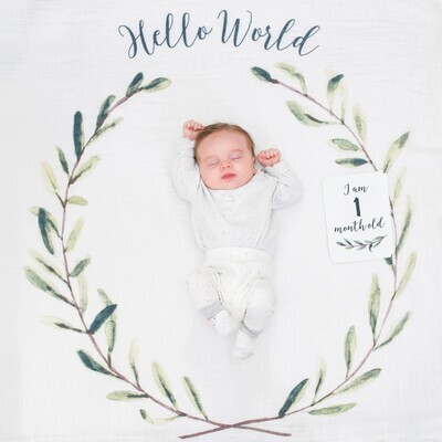 Baby's 1st Year Milestone Blanket Hello World Wreath