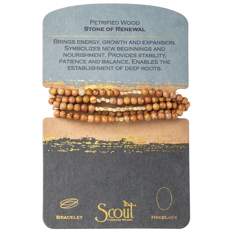 Stone Wrap Bracelet / Necklace Petrified Wood/Gold Stone of Renewal