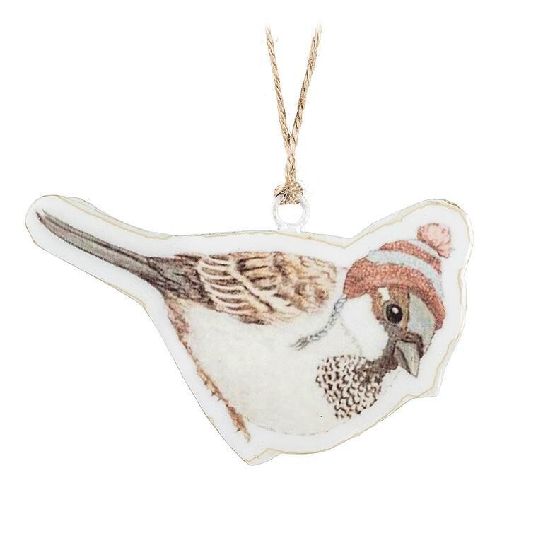 Metal Ornament Bird in Winter Hat