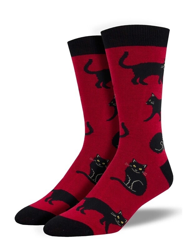 Men’s Bamboo Crew Black Cat Red