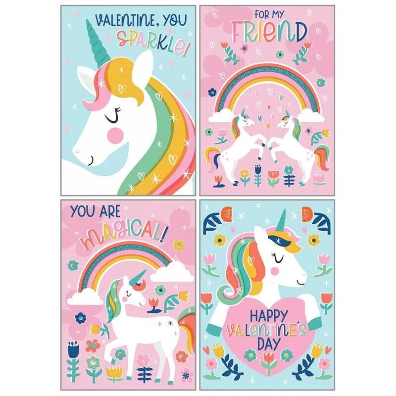 Kids Valentine Cards Pack Magical Unicorns