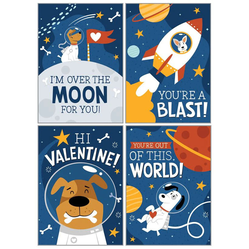 Kids Valentine Cards Pack Space Pups