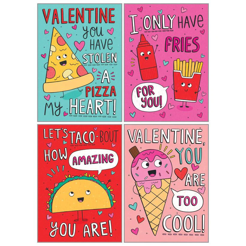 Kids Valentine Cards Pack Fun Food