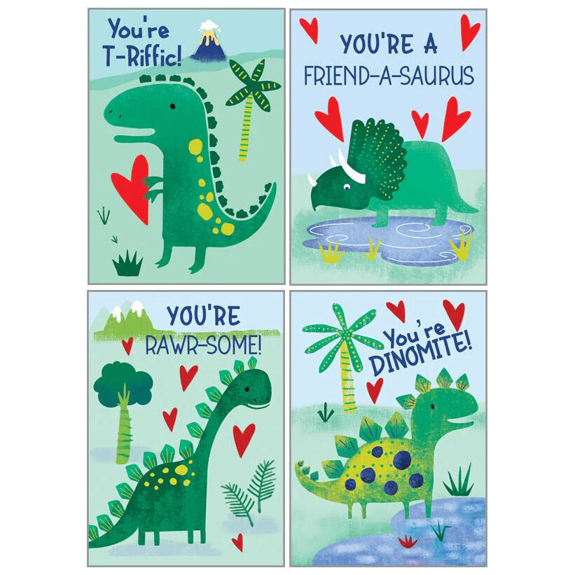 Kids Valentine Cards Pack Dinos