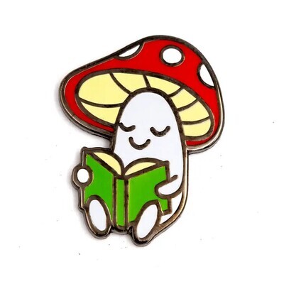 Enamel Pin Reading Mushroom