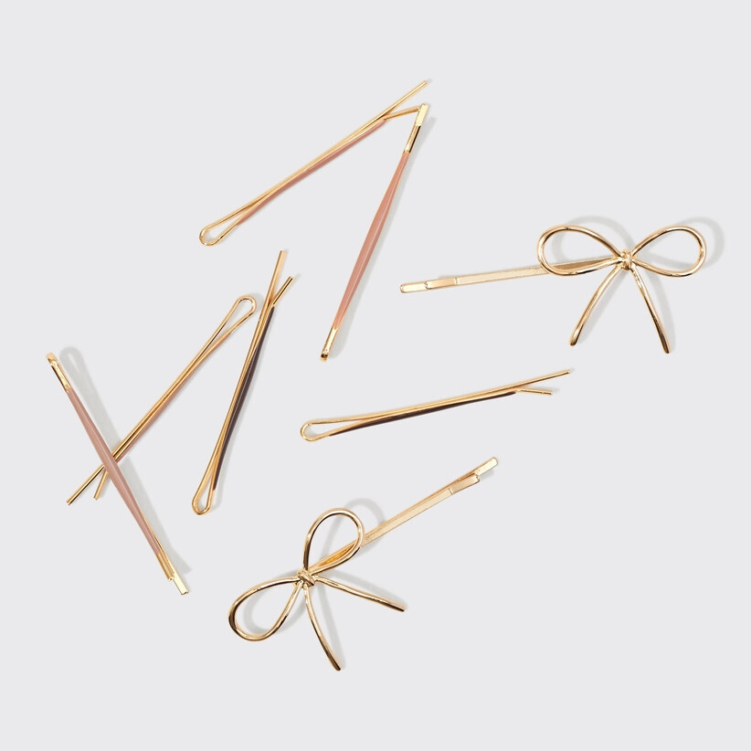 Metal Enamel Cloud &amp; Bow Bobby Pins 8pc Set Rosewood