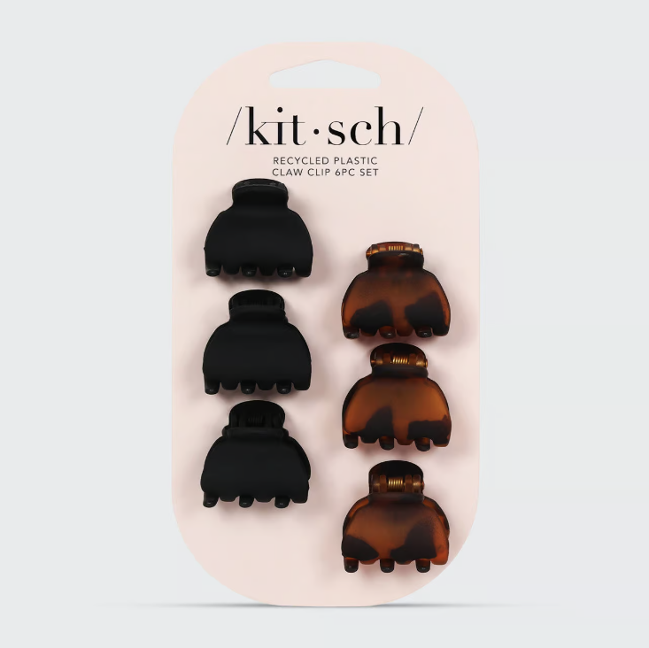 Recycled Plastic X-Small Claw Clips 6pc Black &amp; Tortoise