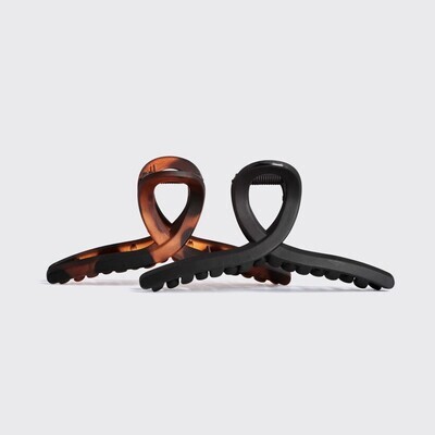 Recycled Plastic Large Loop Claw Clips 2pc Set Black &amp; Tortoise