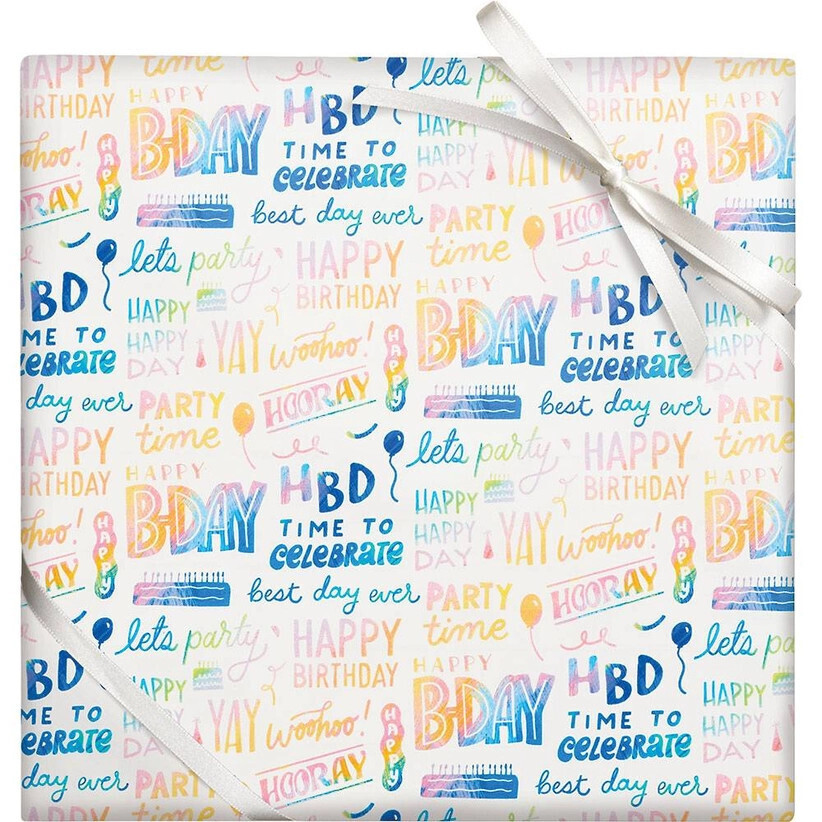 Stone Wrapping Paper Happy Birthday Rainbow Script