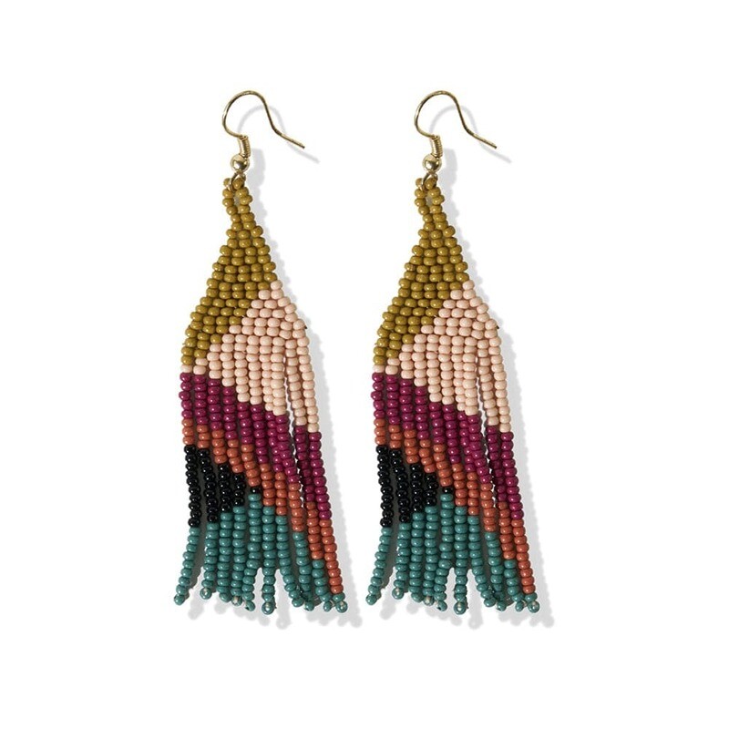 Lennon Angles Beaded Fringe Earrings Muted Rainbow