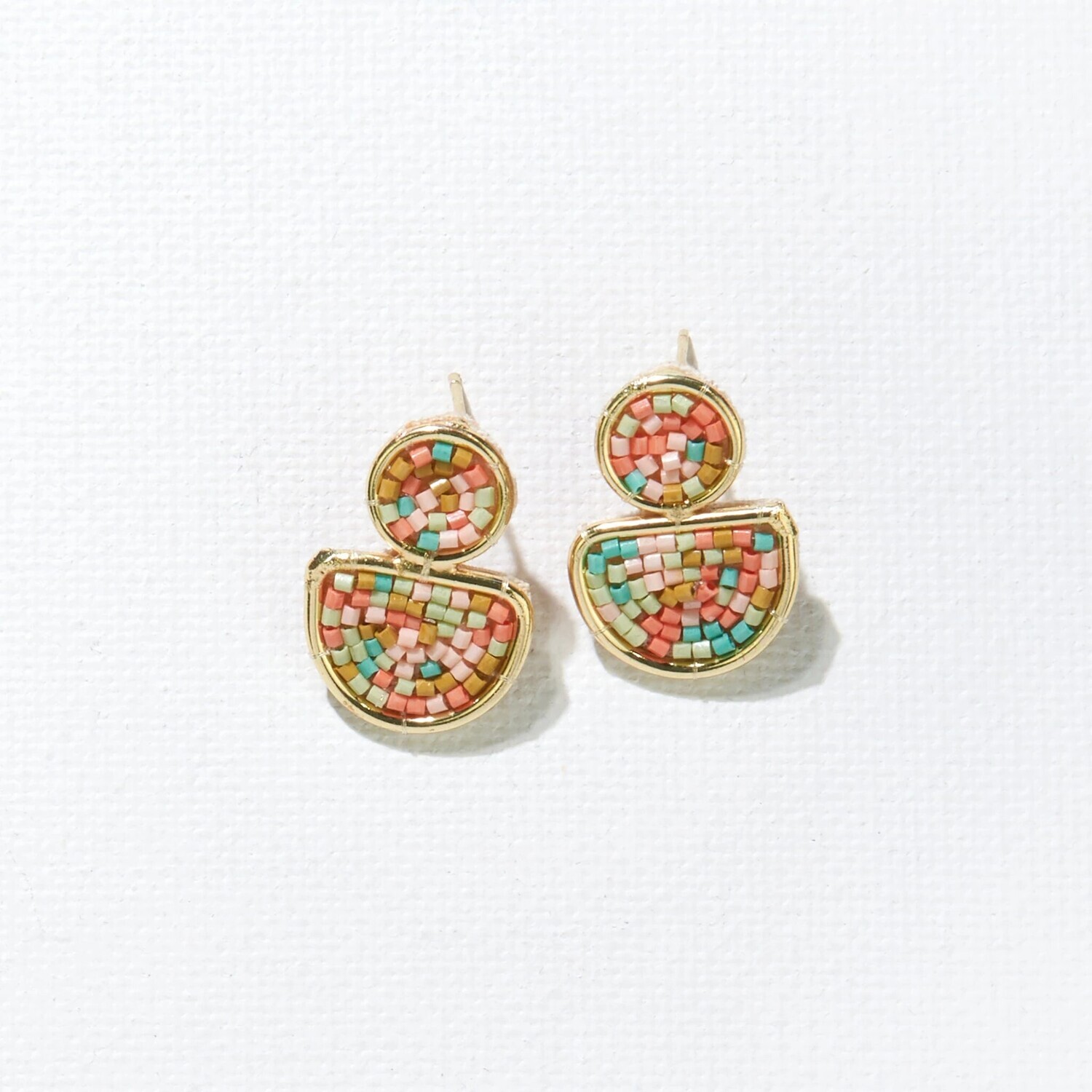 Brass Half Circle Coral Mint Confetti Beads