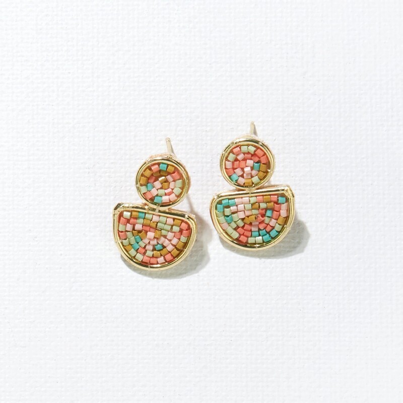 Brass Half Circle Coral Mint Confetti Beads