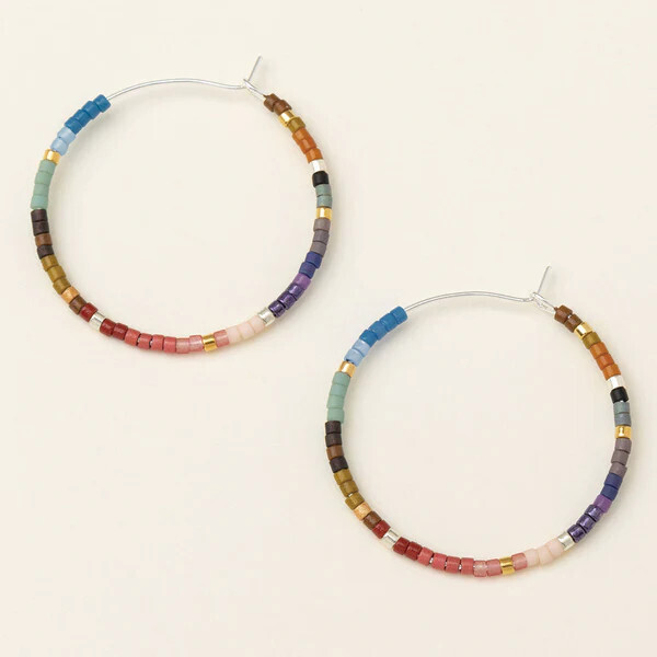 Chromacolour Miyuki Small Hoop Earrings Dark Multi Silver