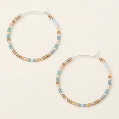 Miyuki Small Hoop Earrings Desert Blue Multi Silver