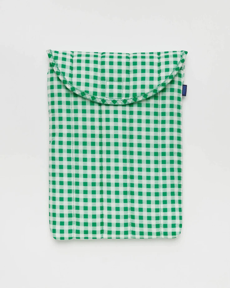 Puffy Laptop Sleeve 13&quot;/14&quot; Green Gingham