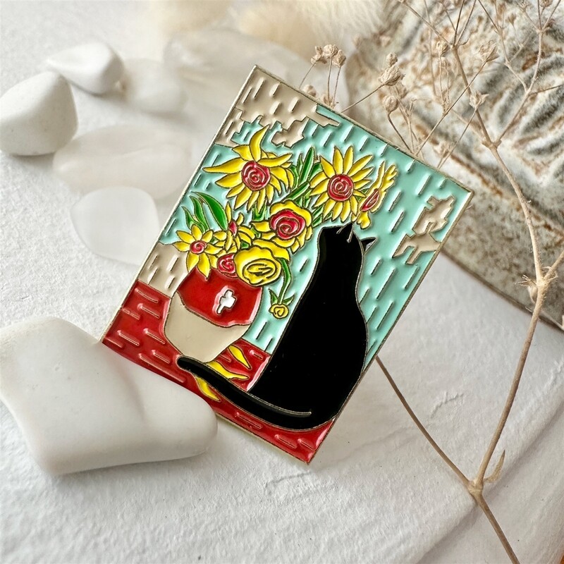 Enamel Pin &quot;Arles&quot; Cat and Sunflowers