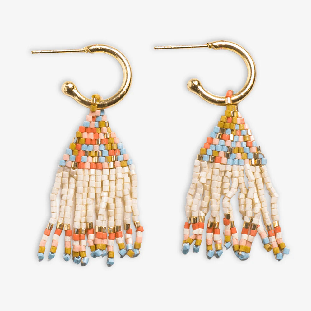 Leta Mini Gold Hoop Confetti Top And Stripe Short Fringe Earrings Amalfi