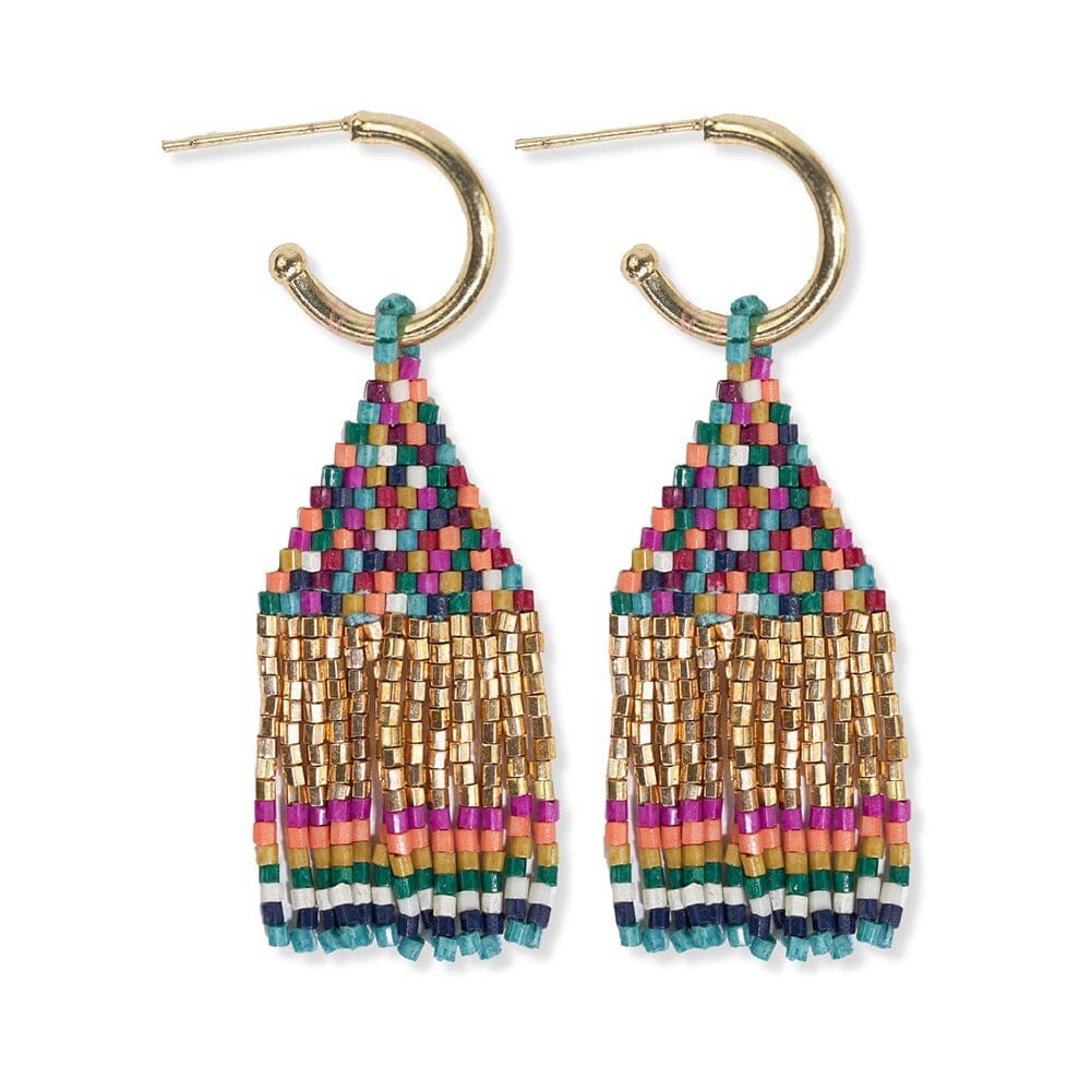 Leta Mini Gold Hoop Confetti Top And Stripe Short Fringe Earrings Muted