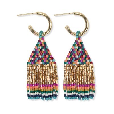 Leta Mini Gold Hoop Confetti Top And Stripe Short Fringe Earrings Muted