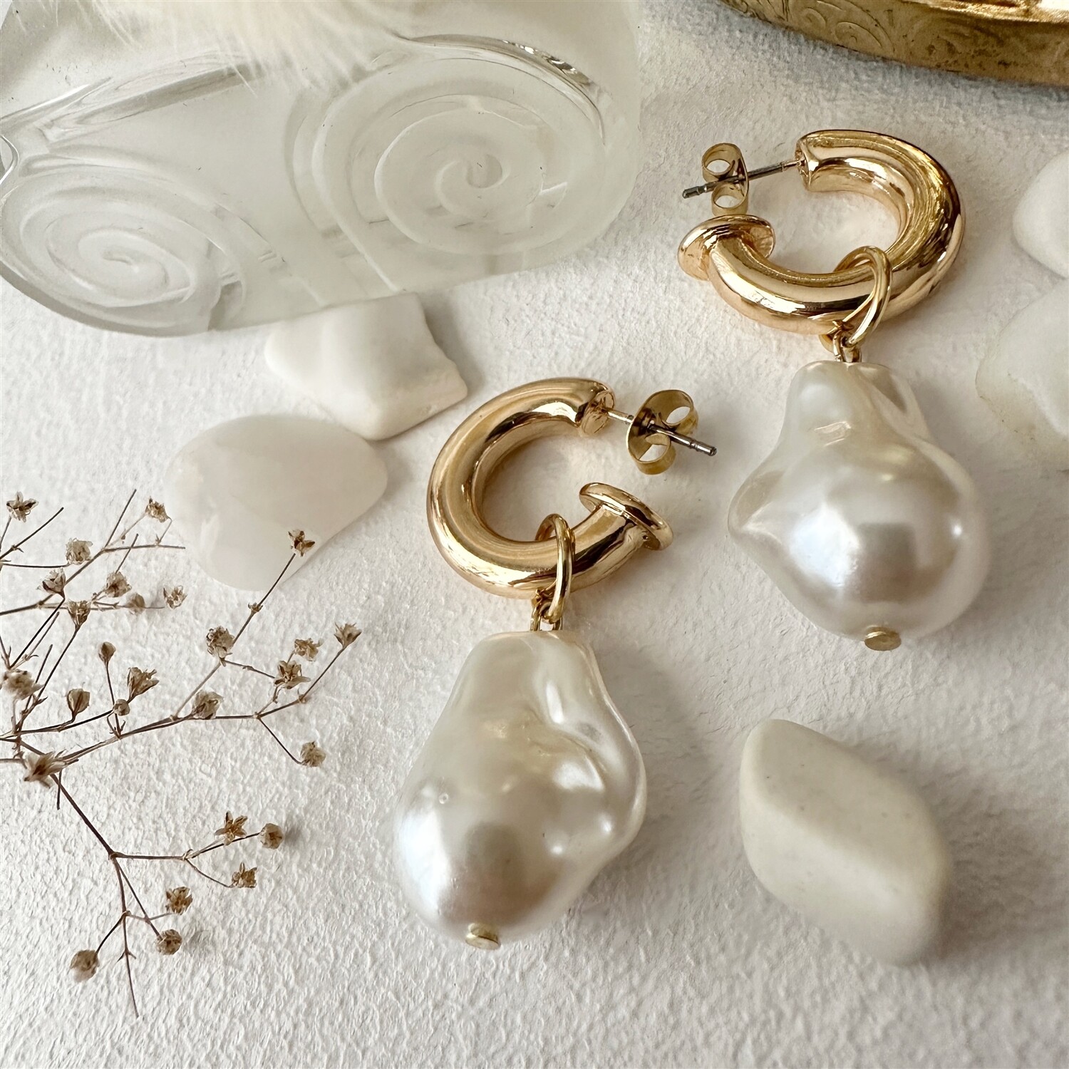 &quot;Anais&quot; Baroque Pearl Drop Stud Earrings in Gold