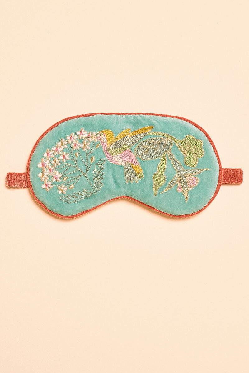 Lavender Velvet Eye Mask Hummingbird Aqua