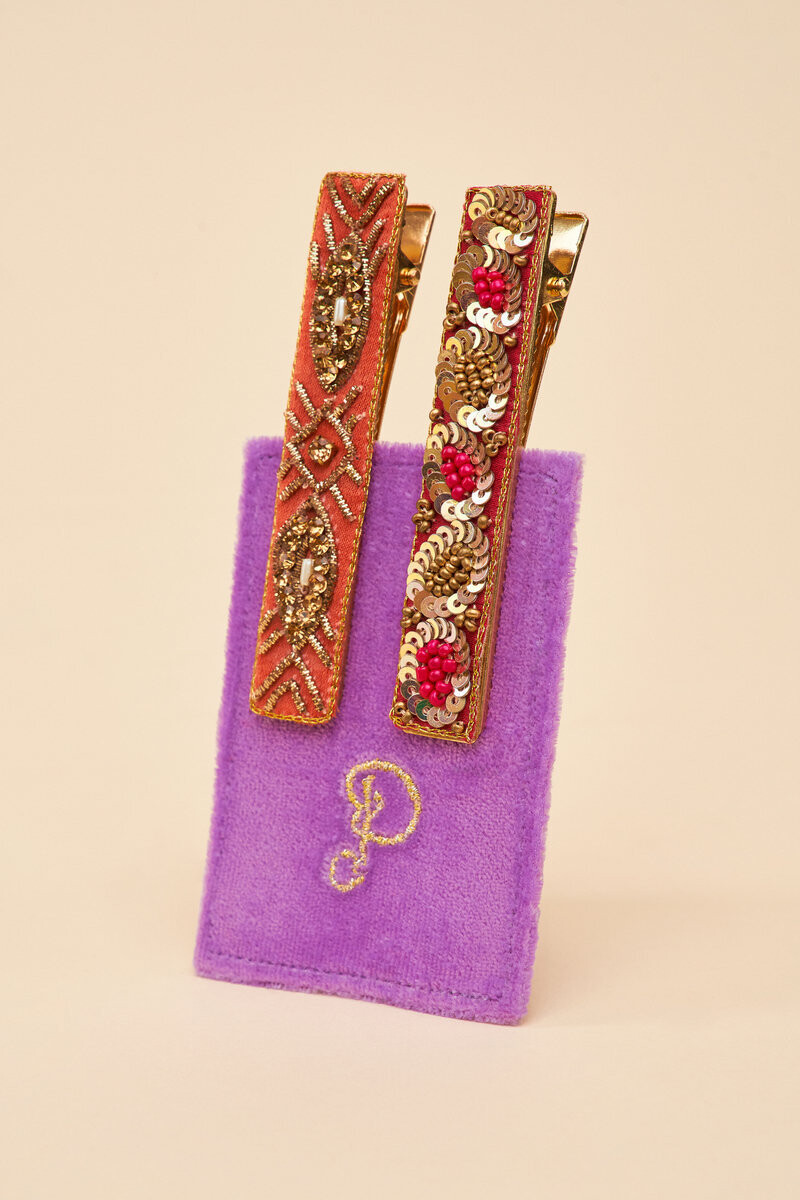 Jewelled Hair Bar Clips (Set of 2) Rose Deco and Ovals