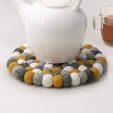 Trivet Wool Felt Ball Yellow, Grey, White