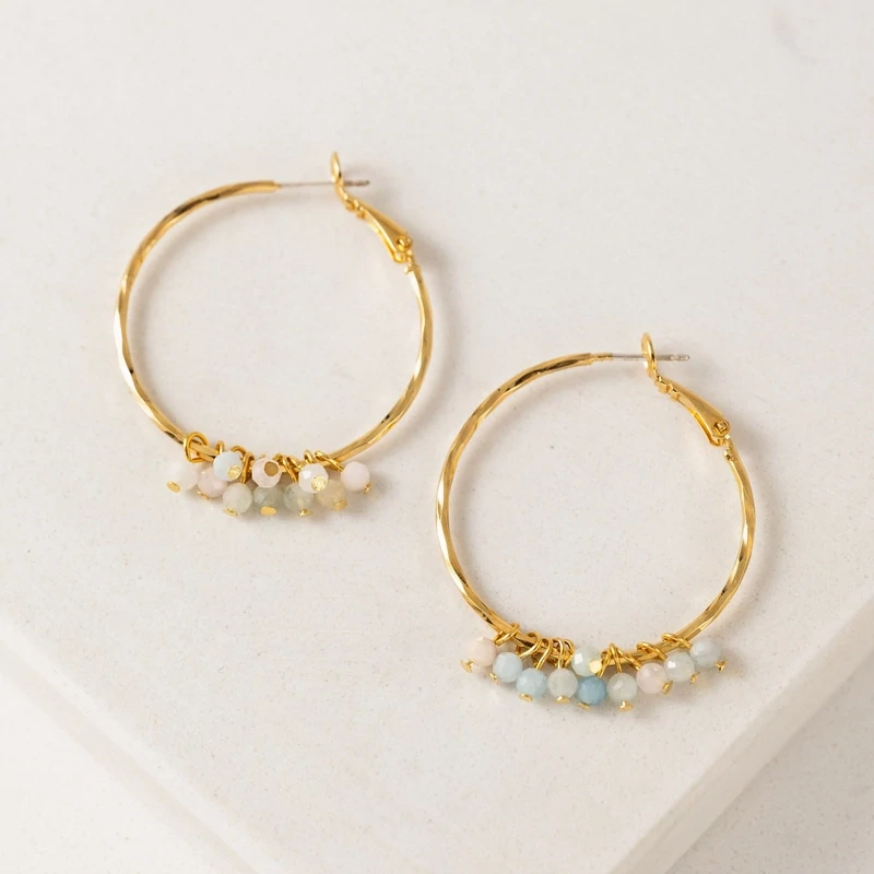 Sorrento Gemstone Beaded Hoop Earrings Morganite