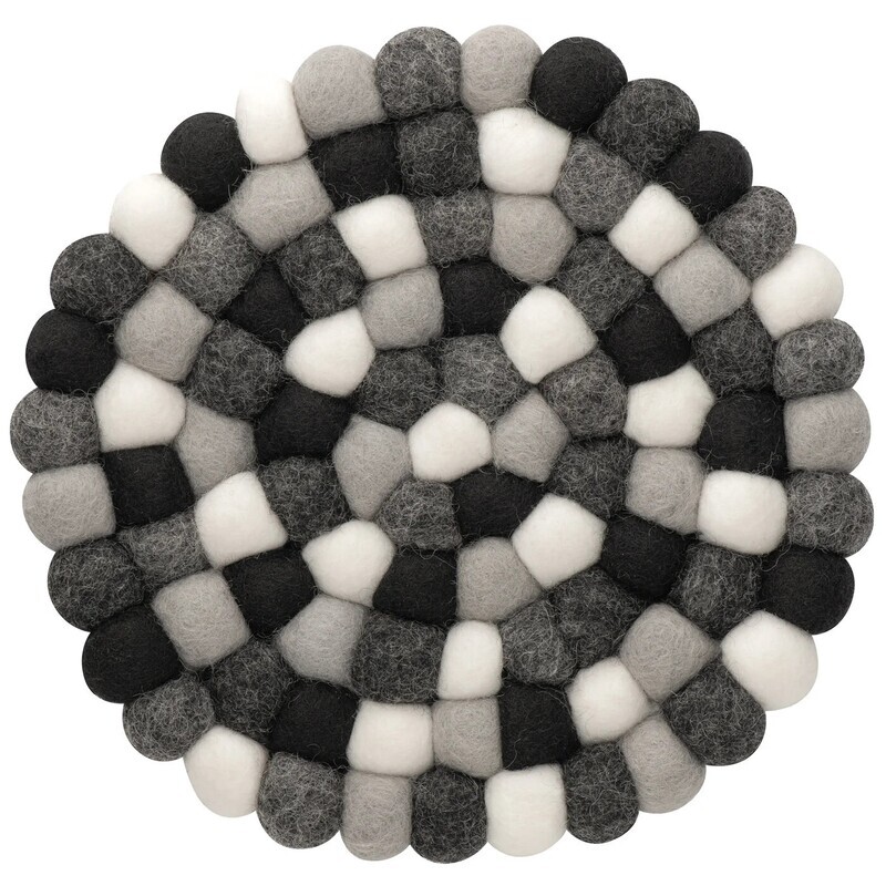 Trivet Wool Felt Ball Black, White, Grey