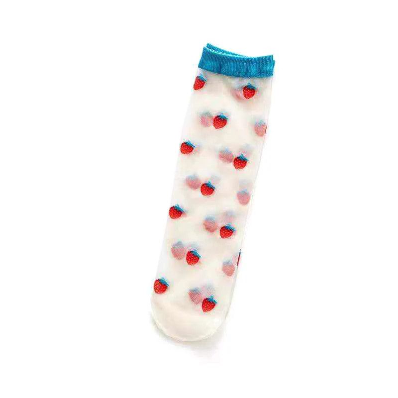 Sheer Fruit Ankle Socks Strawberry