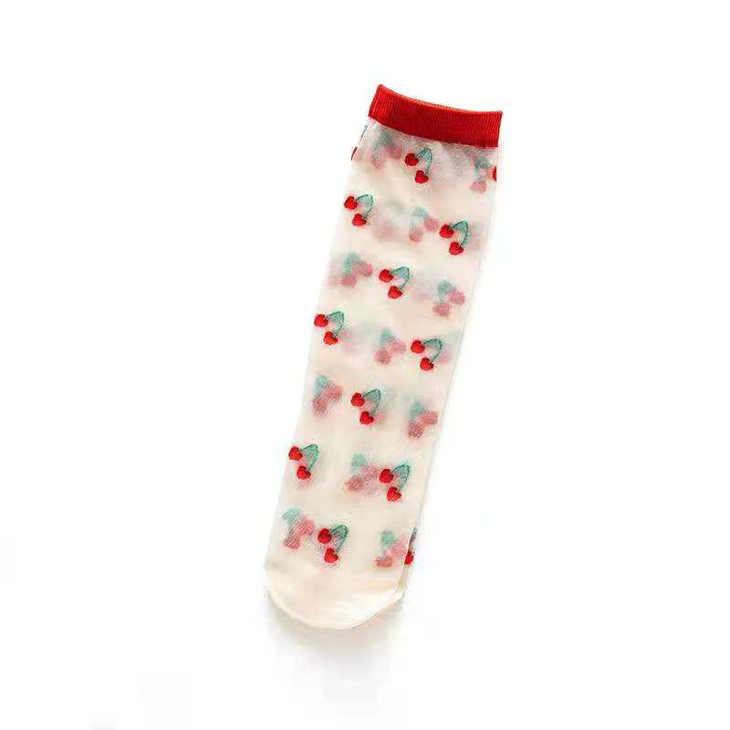 Sheer Fruit Ankle Socks Cherry