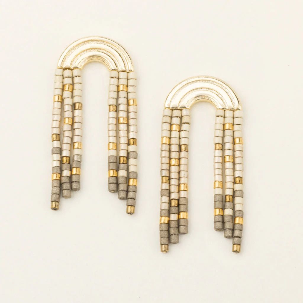 Chromacolour Miyuki Rainbow Fringe Earring Pewter Multi/Gold