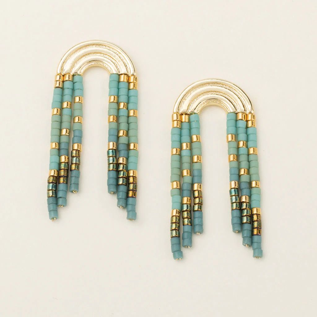 Chromacolour Miyuki Rainbow Fringe Earring Turquoise/Mint/Gold